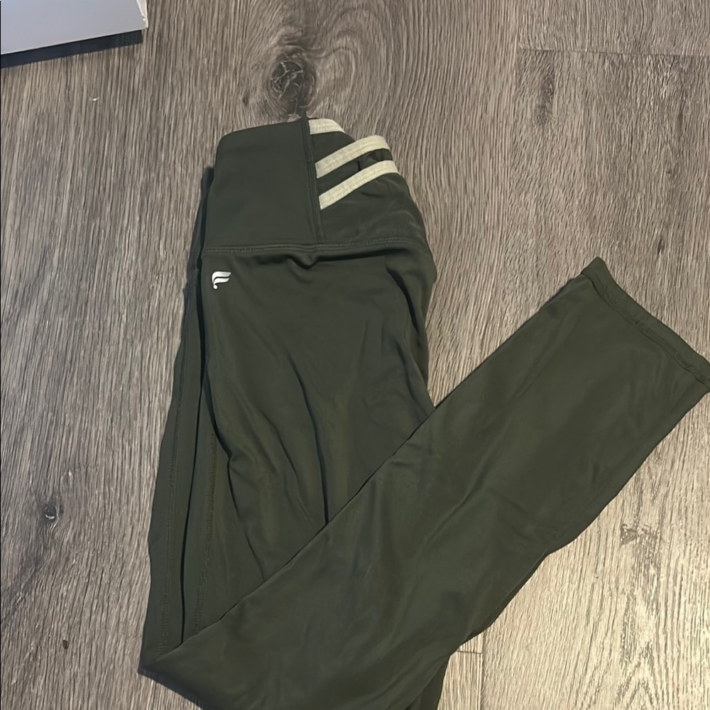 Olive Green Leggings with Striped Waistband
